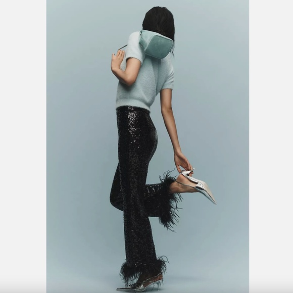 NWT ANTHROPOLOGIE HUTCH THE KOTO FAUX-FEATHER TROUSERS - Picture 3 of 4